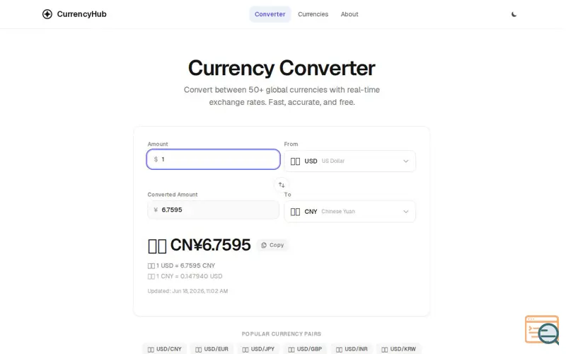 Screenshot of CurrencyHub