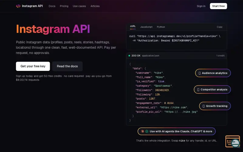 Screenshot of Instagram API