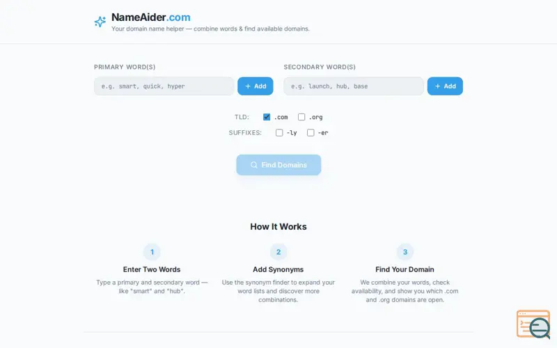 Screenshot of NameAider.com, a launch using Mouseflow