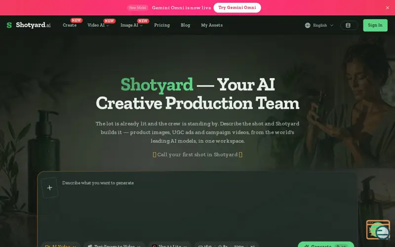 Screenshot of Shotyard: AI Product Images, UGC Ads & Campaign Videos