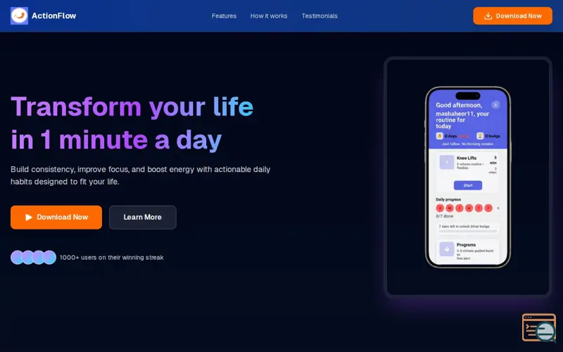 Screenshot of Focus Routine - ActionFlow