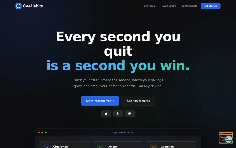 Screenshot of CeeHabits, a launch using 20i