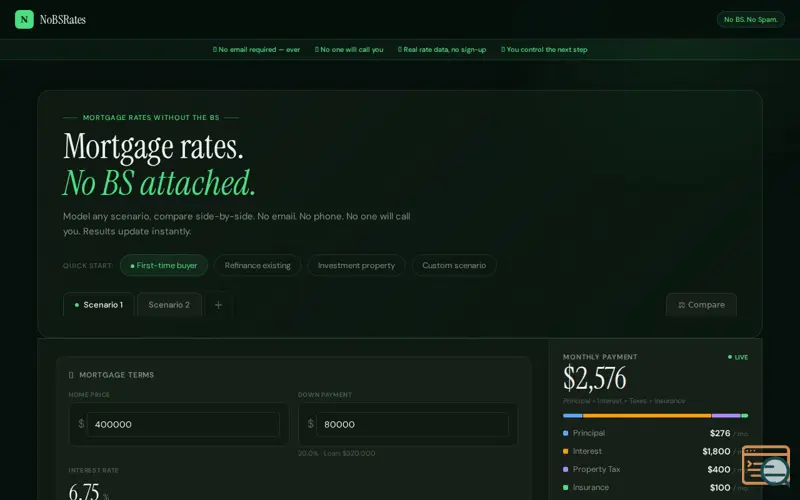 Screenshot of NoBSRates
