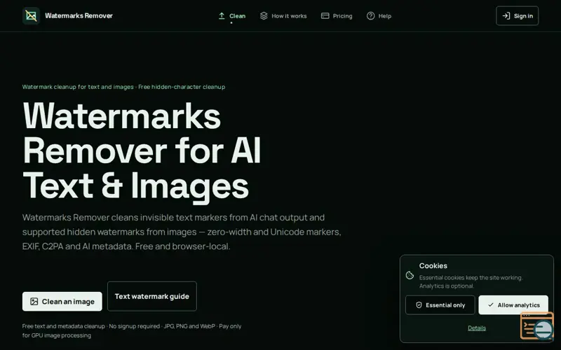 Screenshot of AI Watermark Remover – Free Quick Clean & Deep Clean