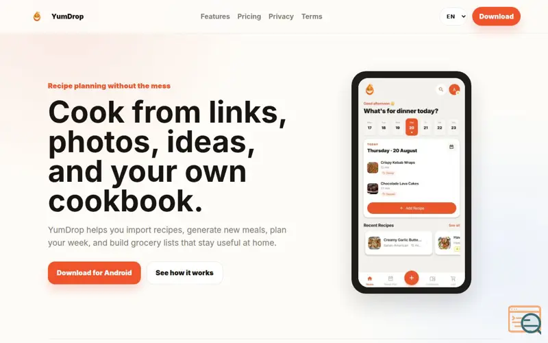 Screenshot of YumDrop