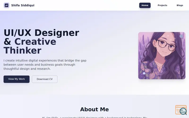 Screenshot of Shifa Siddiqui Portfolio