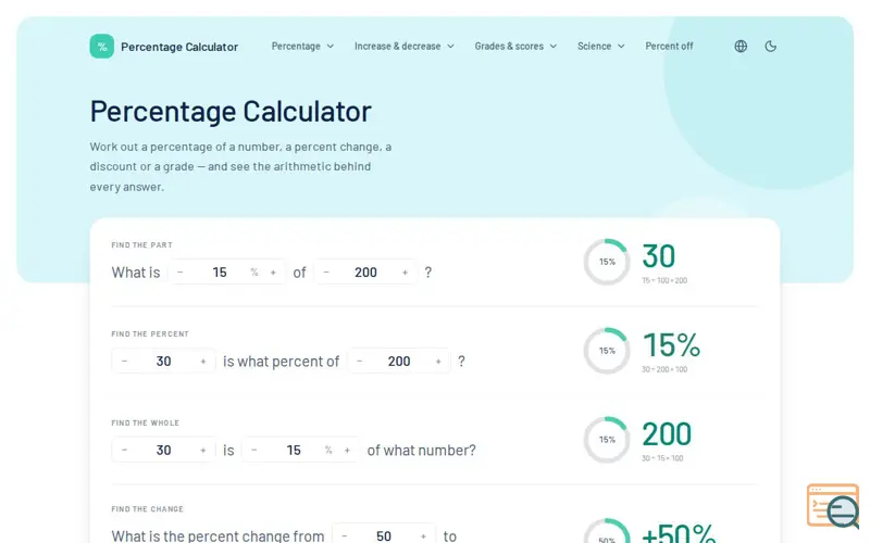 Screenshot of PercentageCalcs