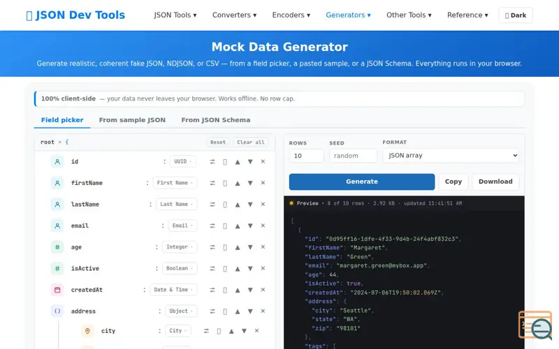 Screenshot of Mock Data Generator
