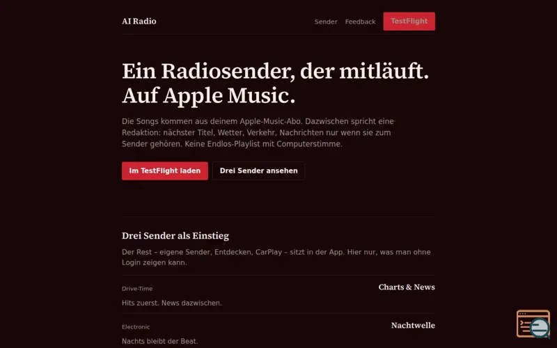 Screenshot of AI Radio