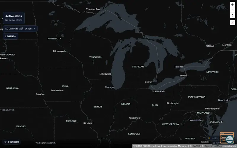 Screenshot of SeeStorm, a launch using Stadia Maps