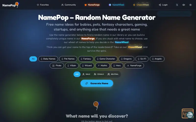 Screenshot of NamePop