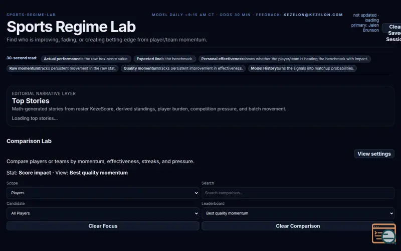 Screenshot of Sports Regime Lab