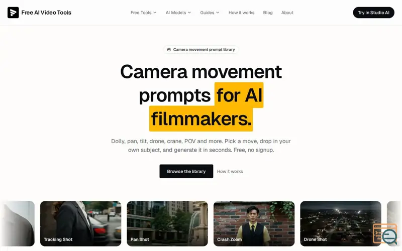 Screenshot of AI Camera Movements Prompt Library
