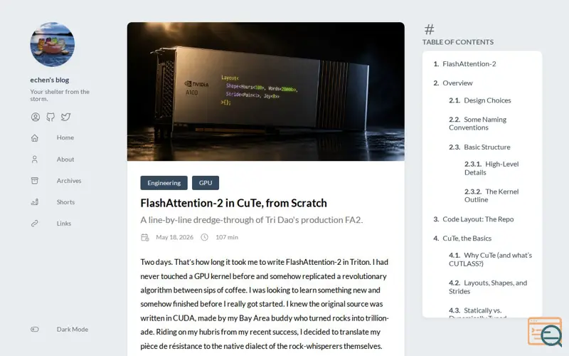 Screenshot of Blog, a launch using Giscus