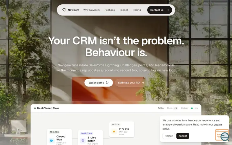 Screenshot of Novigem Sales Gamification Platform, a launch using TransIP DNS