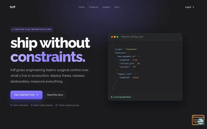 Screenshot of foff — feature config