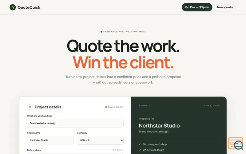 Screenshot of QuoteQuick 