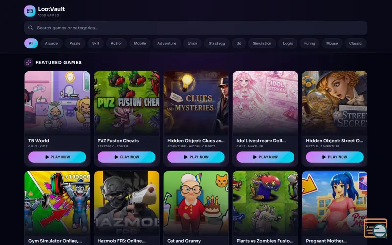 Screenshot of LootVault — 1600+ Free Browser Games