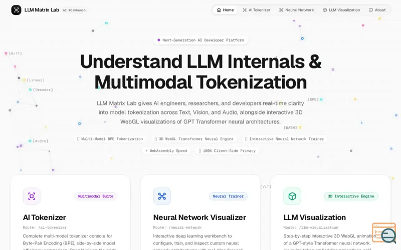 Screenshot of LLM Matrix Lab: Multi-Model AI Tokenizer & LLM Visualization Platform