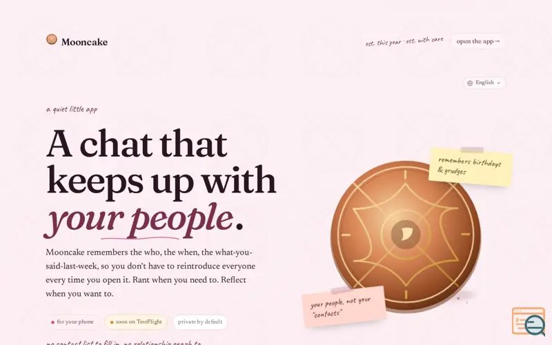 Screenshot of Mooncake · a chat that keeps the facts 