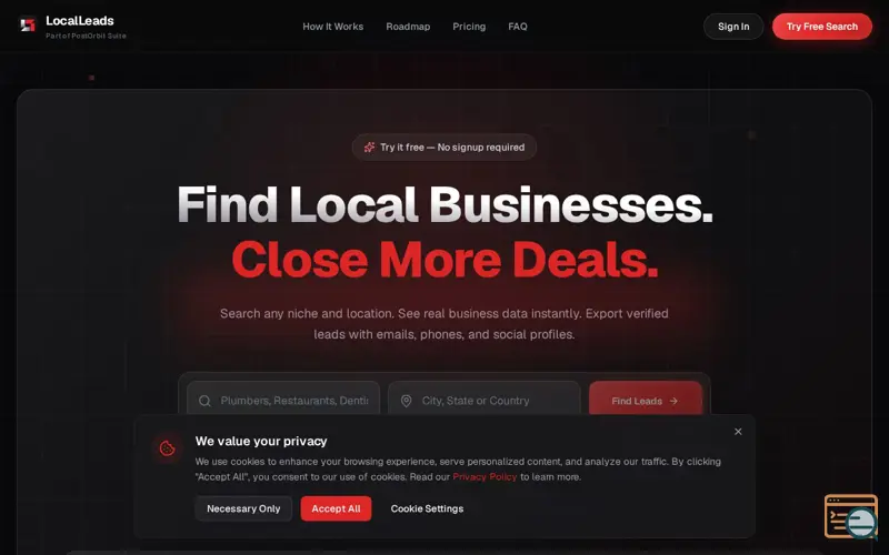 Screenshot of LocalLeads