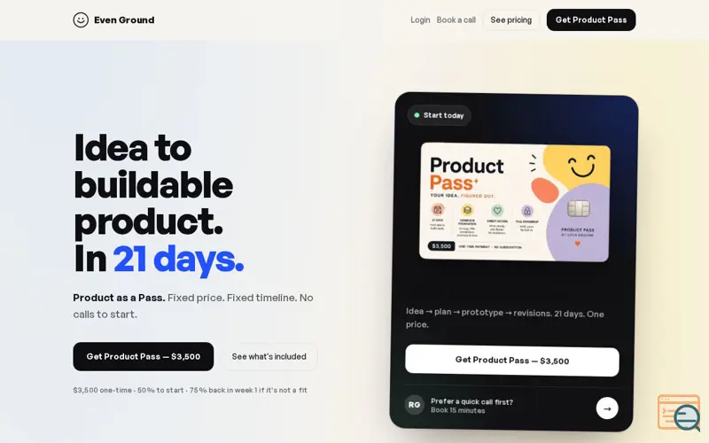 Screenshot of Even Ground — Build-ready product blueprint in 21 days