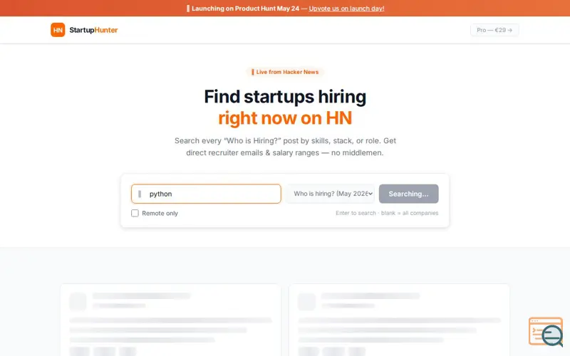 Screenshot of HN Startup Hunter