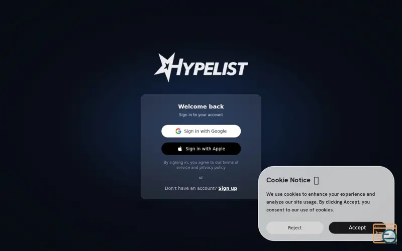 Screenshot of Hypelist for Web, a launch using BigDataCloud