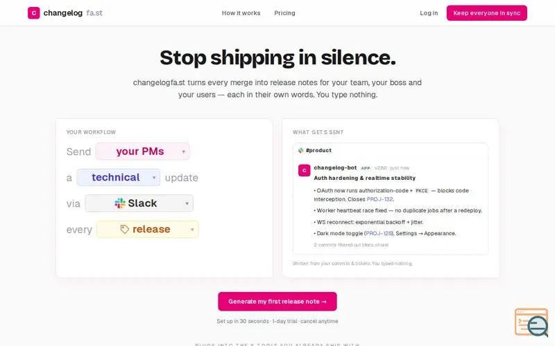 Screenshot of Changelog Fast