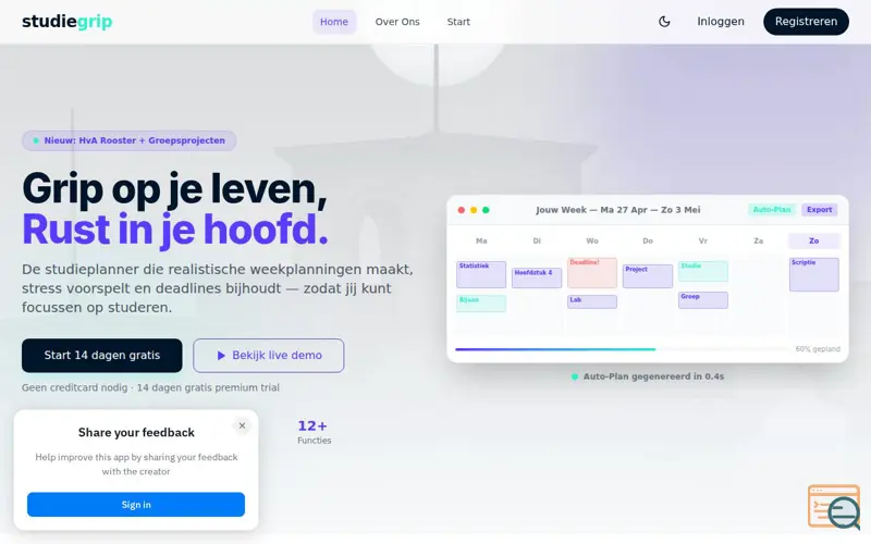 Screenshot of StudieGrip