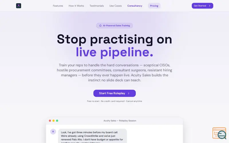 Screenshot of Acuity Sales