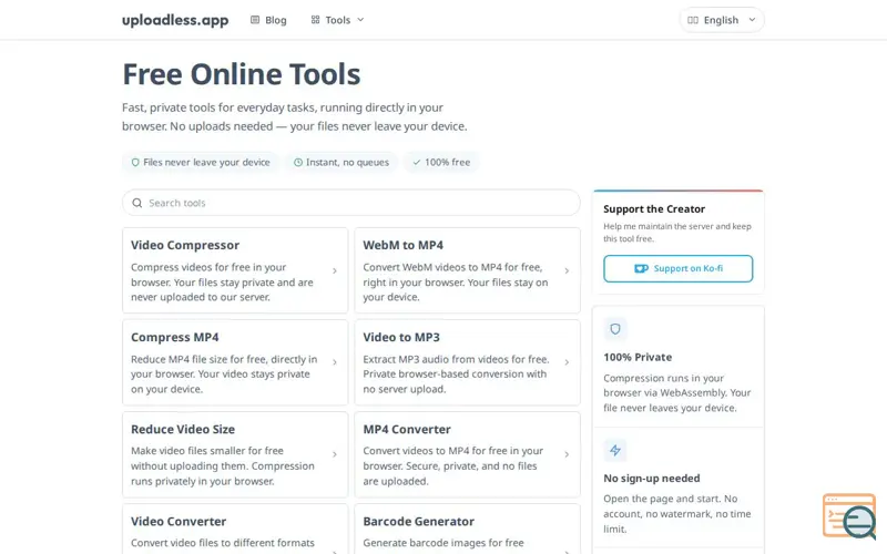 Screenshot of UploadLess