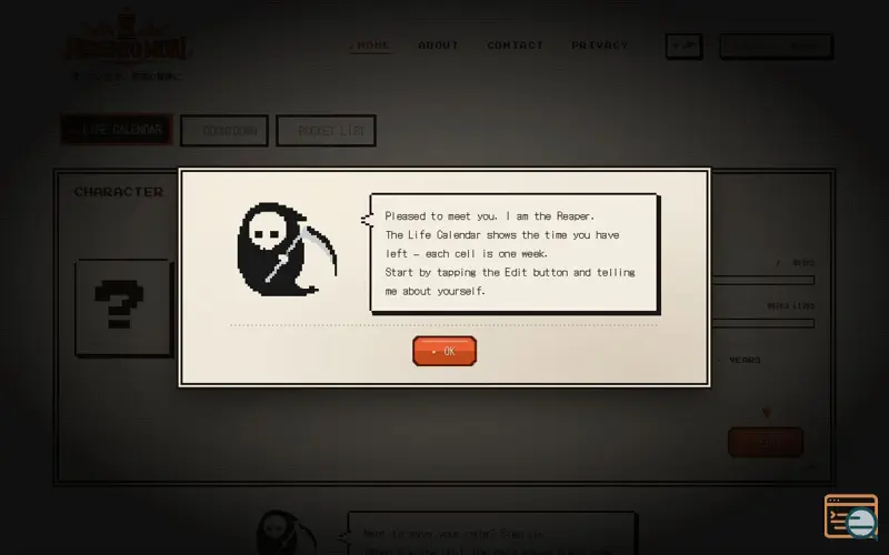 Screenshot of Memento Week — Your Life in Weeks