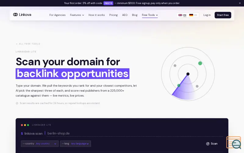 Screenshot of LinkRadar Lite