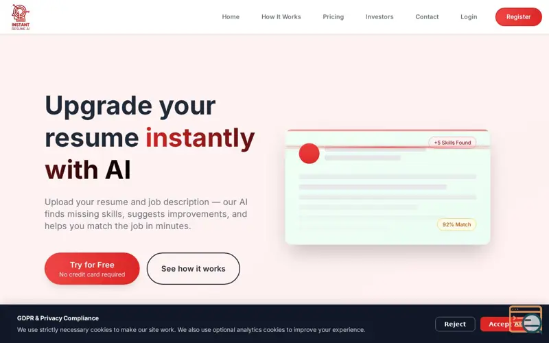 Screenshot of InstantResumeAI
