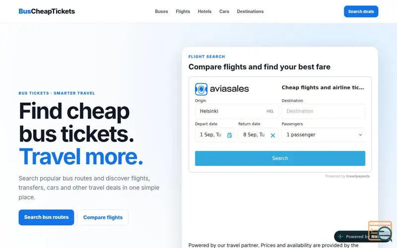 Screenshot of BusCheapTickets
