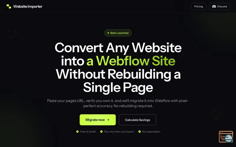 Screenshot of Website Importer for Webflow