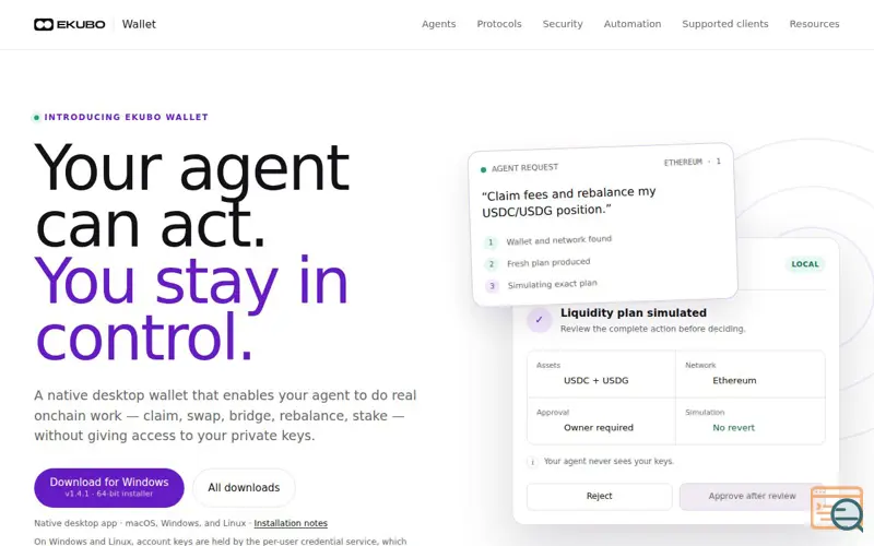 Screenshot of Ekubo Wallet