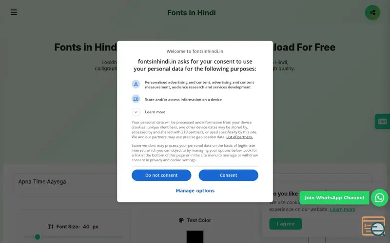 Screenshot of #𝟙 Fonts in Hindi ➜ Calligraphy Fonts , a launch using Adagio