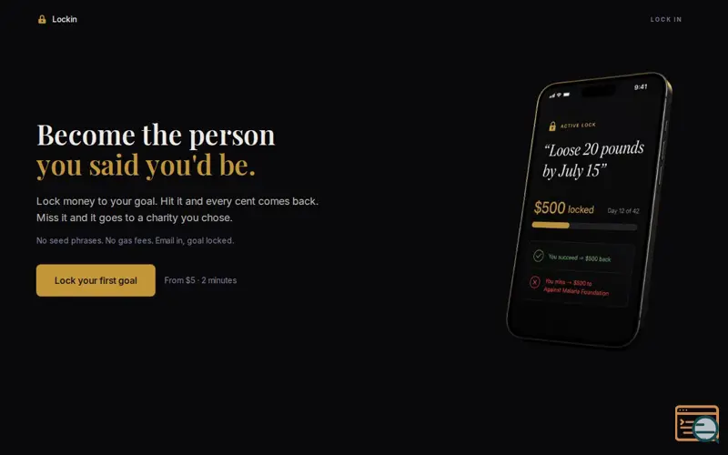 Screenshot of Lockin — Become the person you said you'd be., a launch using Farcaster Frames