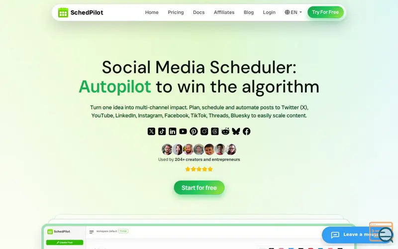 Screenshot of Schedpilot, a launch using WP Statistics