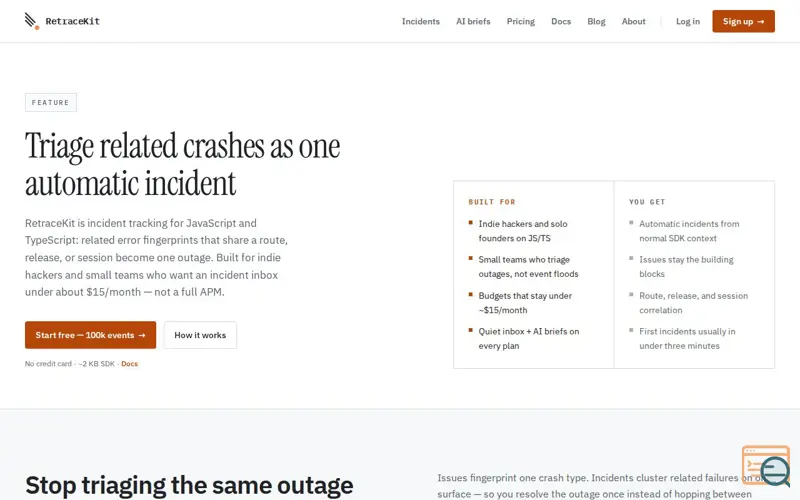 Screenshot of RetraceKit – incidents tracking platform