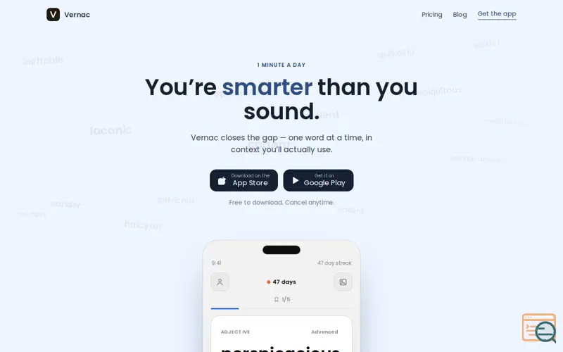 Screenshot of Vernac | Your daily vocabulary coach