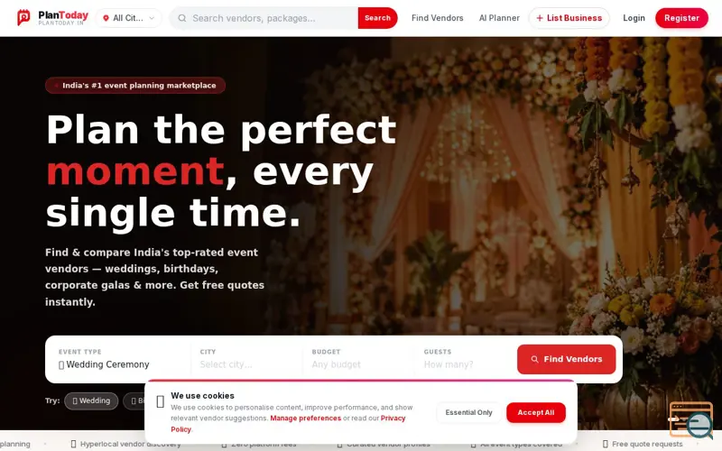 Screenshot of India's Event Vendor Marketplace