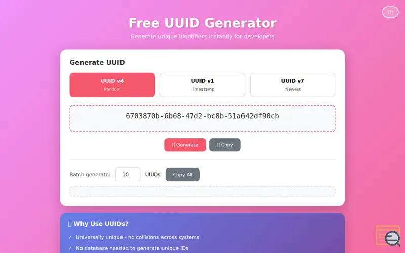 Screenshot of Free UUID Generator