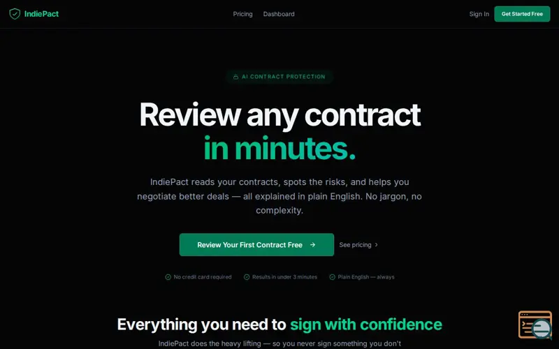 Screenshot of IndiePact