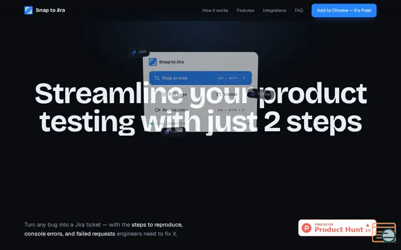 Screenshot of Snap to Jira, ClickUp & More