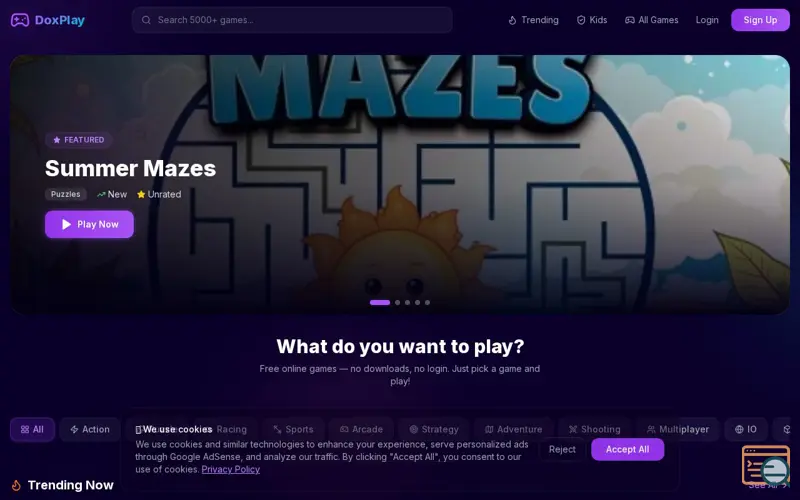 Screenshot of DoxPlay, a launch using GameDistribution