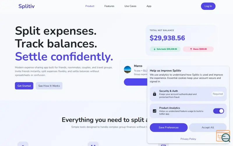 Screenshot of Splitiv, a launch using Inbenta