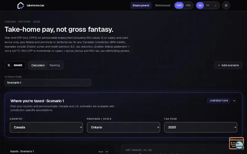 Screenshot of takehome.tax